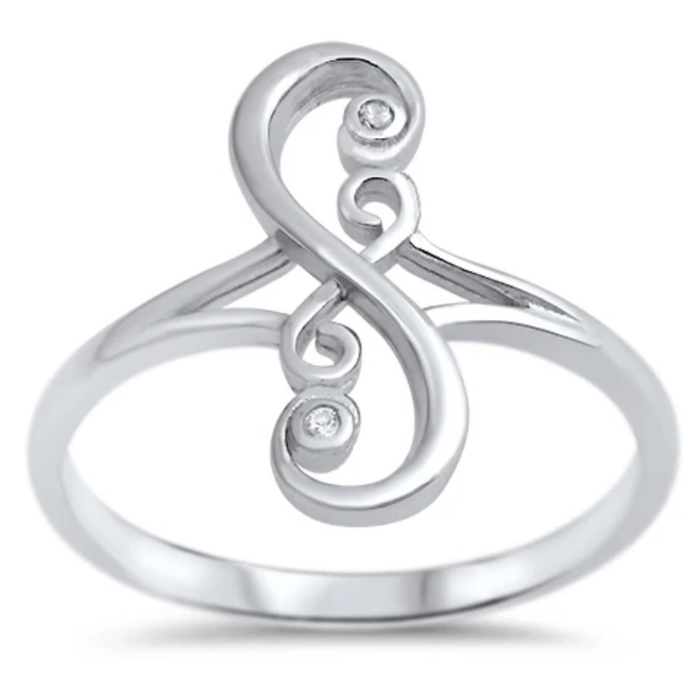 Sterling Silver CZ Scroll Swirl Ring – Sample Size 8